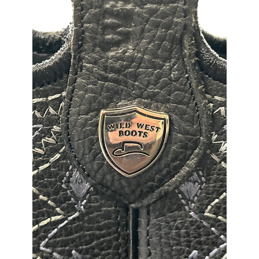 Wild West Leather Boots Square Toe Black Brown Cowboy Rodeo Mens Size 6.5 EE - Picture 5 of 9